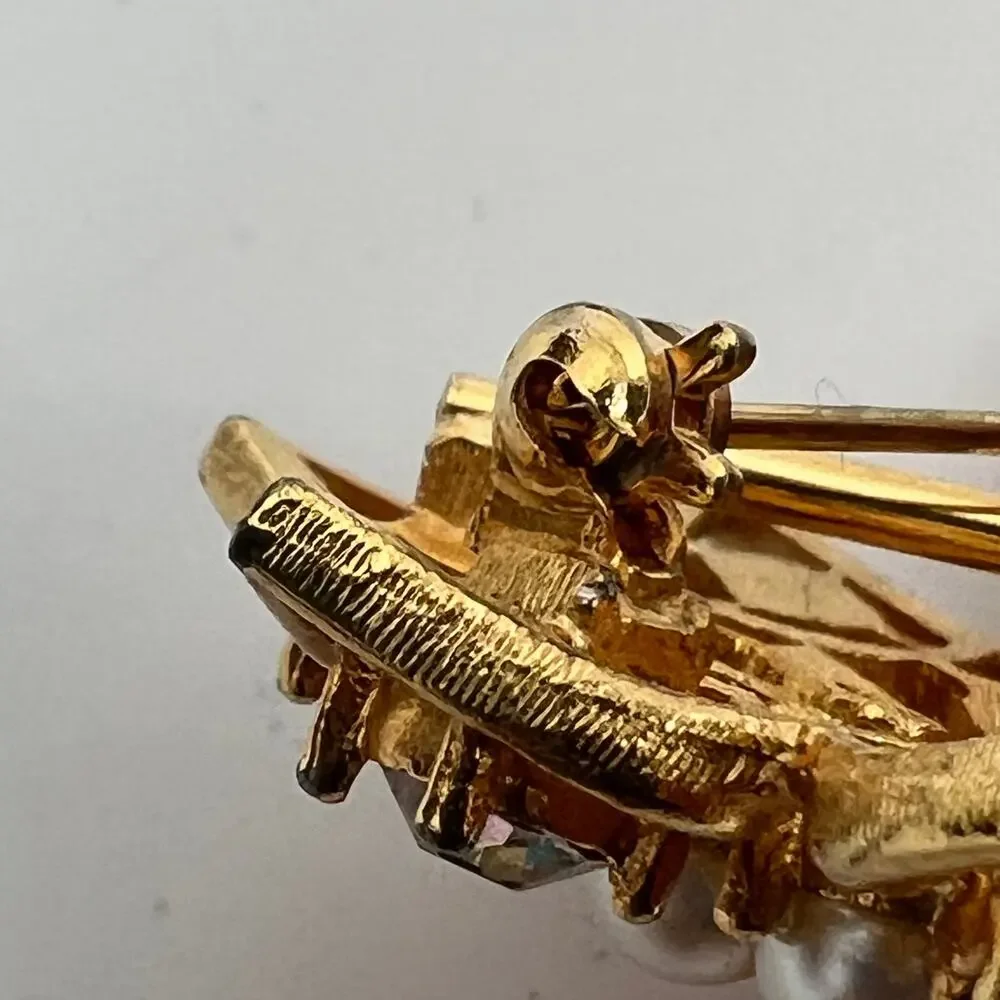 Vintage Sarah Coventry Brooch STARLIT Rhinestone Faux Pearl Gold Tone Costume
